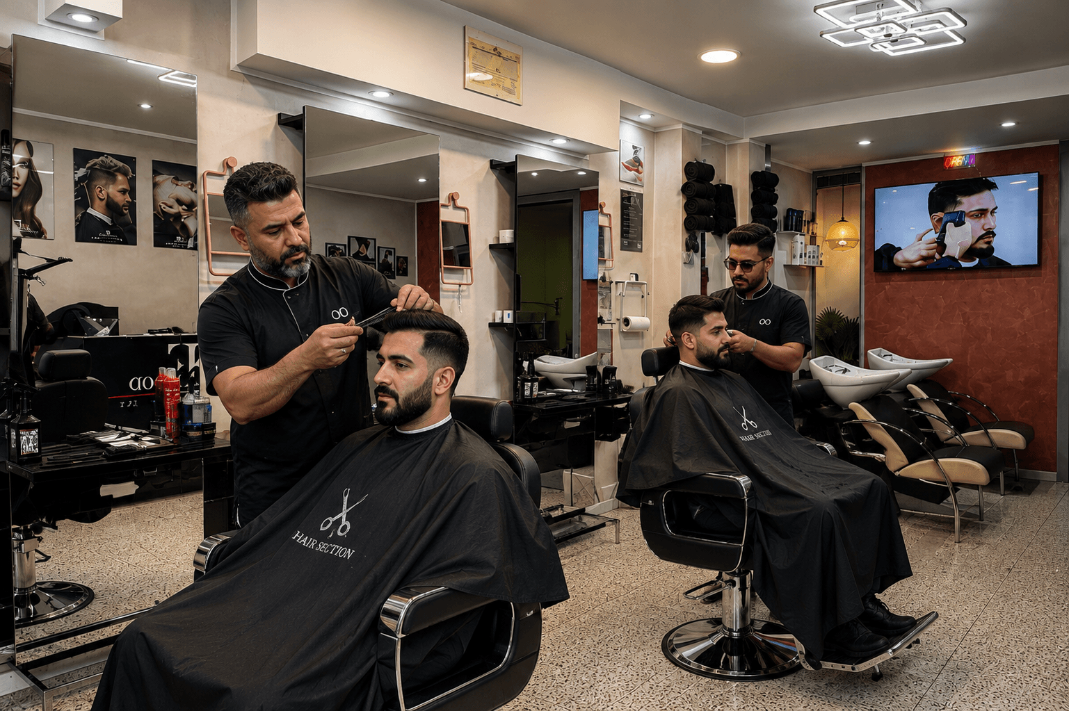 Barbieri al lavoro nel salone Hair FK Mood